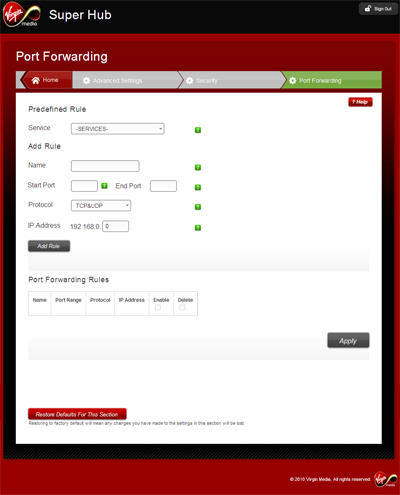 Set Up Hub Port Fowarding Amp Port Triggering Virgin Media